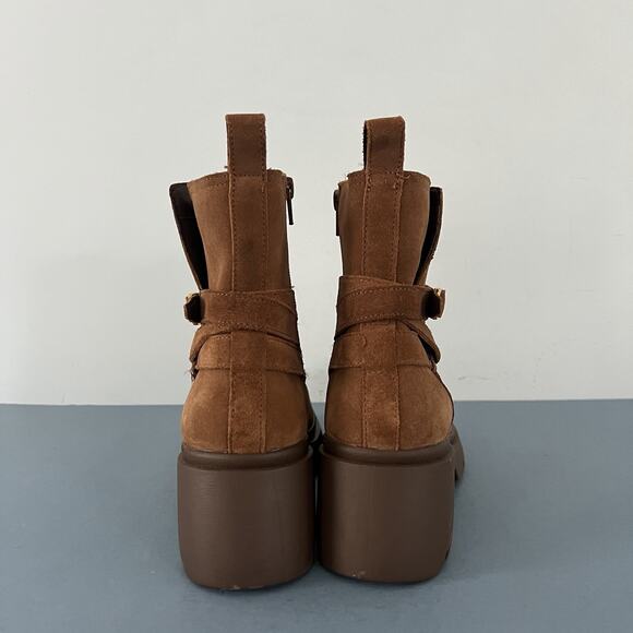 Steve Madden Coletta Lug Sole Tan Suede Buckle Ankle Booties - Picture 7 of 9